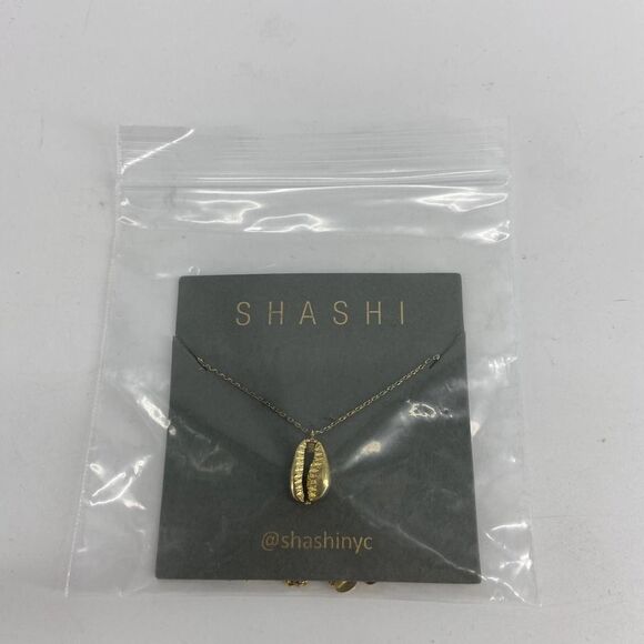 Shashi Gold Plated Cowrie Shell Charm Pendant Baltic Necklace 15.75" - 18" - Picture 2 of 3